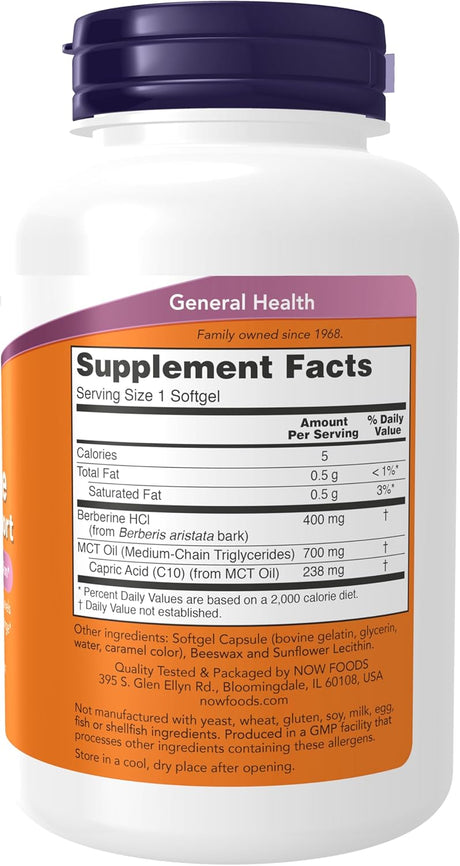 Suplemento de Berberina, NOW, Soporte Glucosa, 90 Softgels