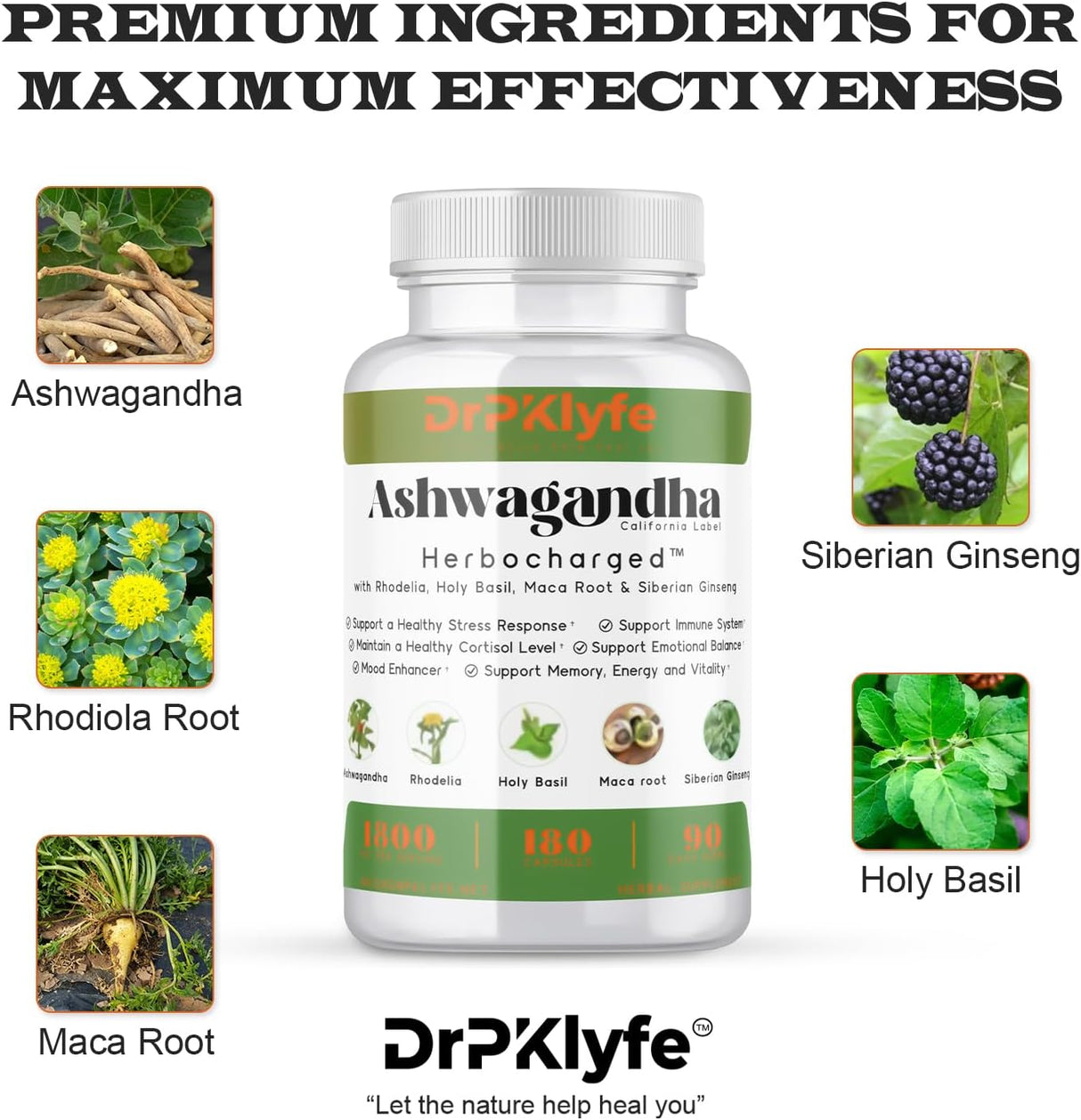 Complejo Ashwagandha 5-1 con Rhodiola, Maca, Ginseng - 180 Cápsulas