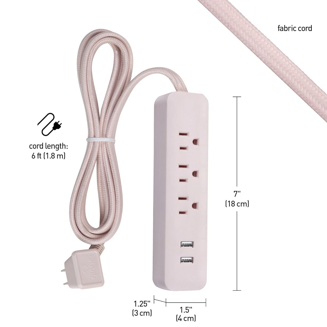 Tira de alimentación de 3 pies y 3 tomas 2 puertos USB
