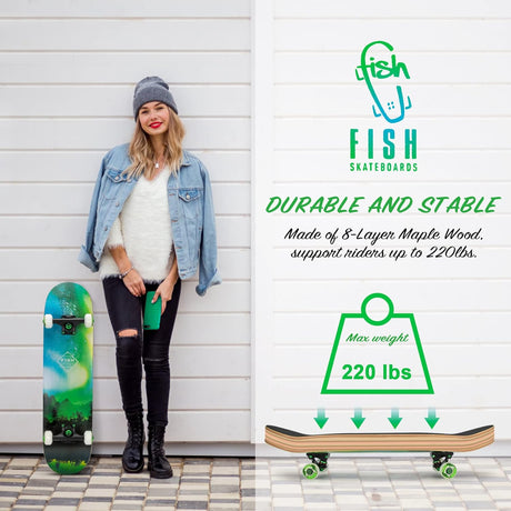 Skateboard Doble Kick 31" Maple 8 Capas para Chicas y Adultos