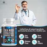 Sea Moss Black Seed Oil Ashwagandha Bladderwrack Burdock - 180 Cápsulas
