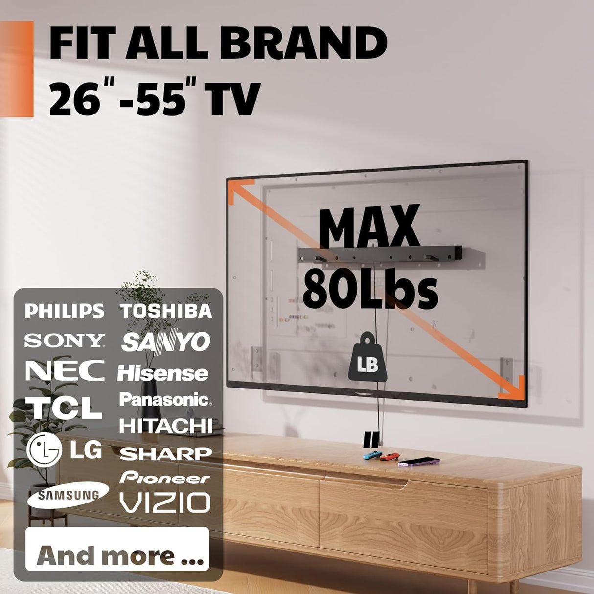 Soporte TV AENTGIU, sin taladro, fácil instalación, 26-55