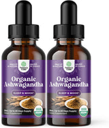 Gotas de Ashwagandha Orgánica USDA - Adaptógeno Sin Azúcar 2 Pck