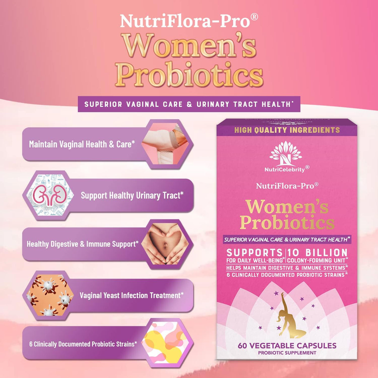 Suplementos Pro Probióticos  Apoya la salud vaginal 6 cepas