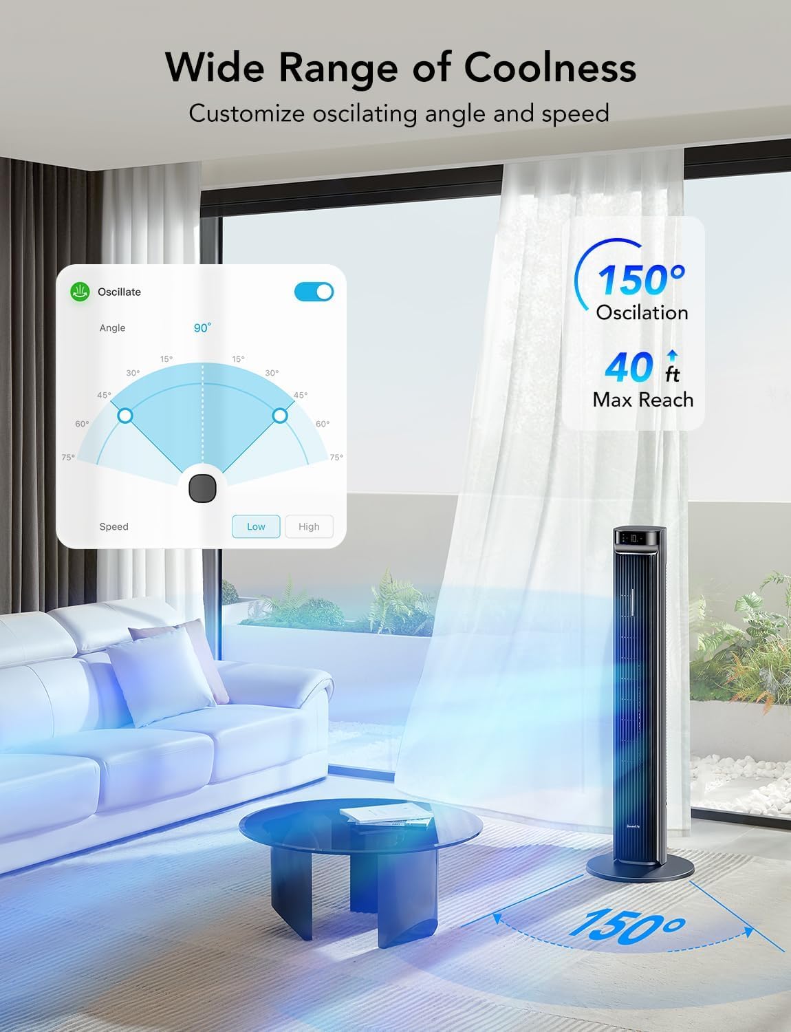 Ventilador Torre GoveeLife 42'', Control APP, 12 Velocidades