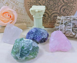 Juego de cuarzo rosa de 2 pulgadas, fluorita, amatista
