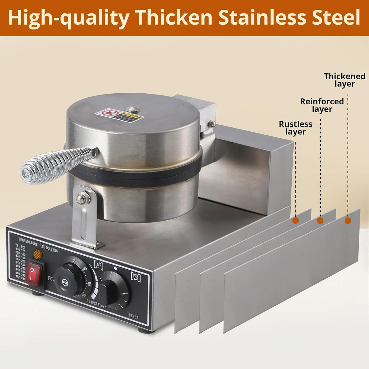 Máquina de Waffles Comercial 110V 1300W Acero Inoxidable