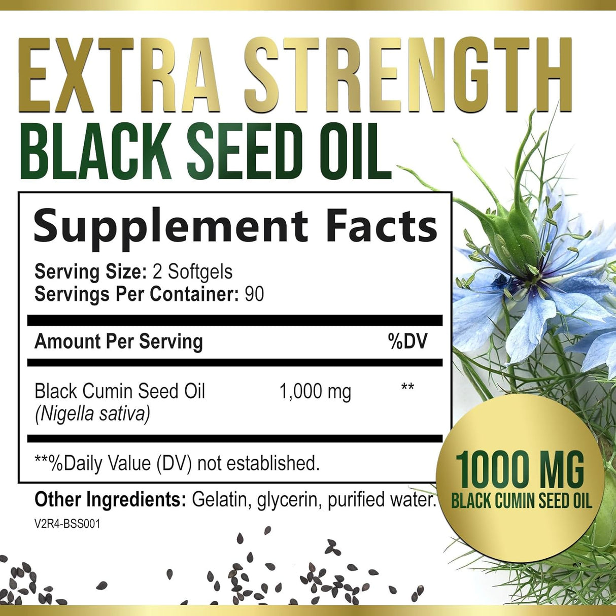 Aceite de Nigella Sativa 1000mg - Natural, Antioxidante, 180 Softgels