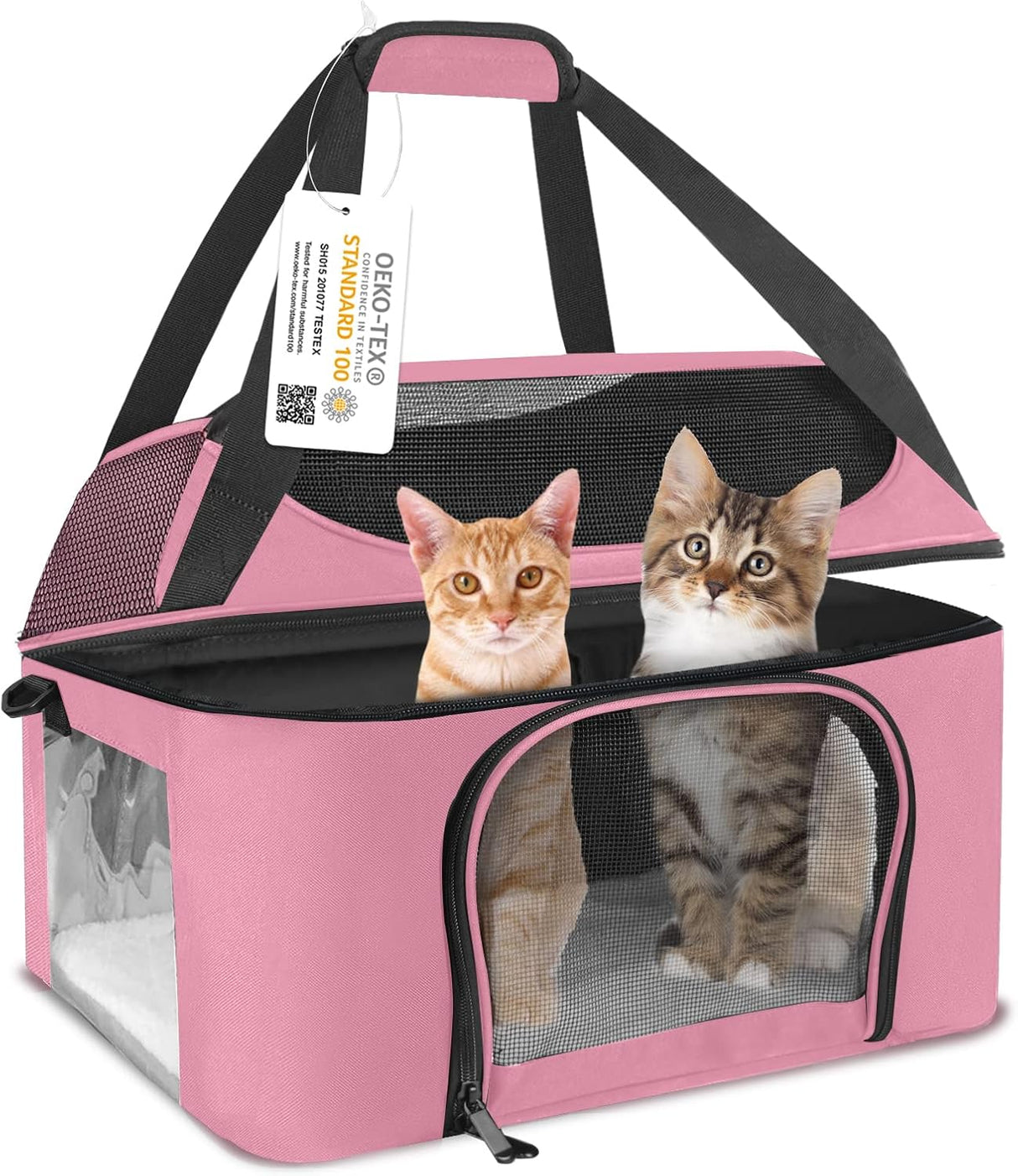 Transportín grande para 2 gatos, Oeko-TEX, aprobado TSA
