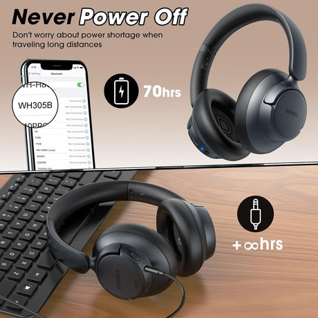 Auriculares inalámbricos con cancelación de ruido, 70H, micrófono