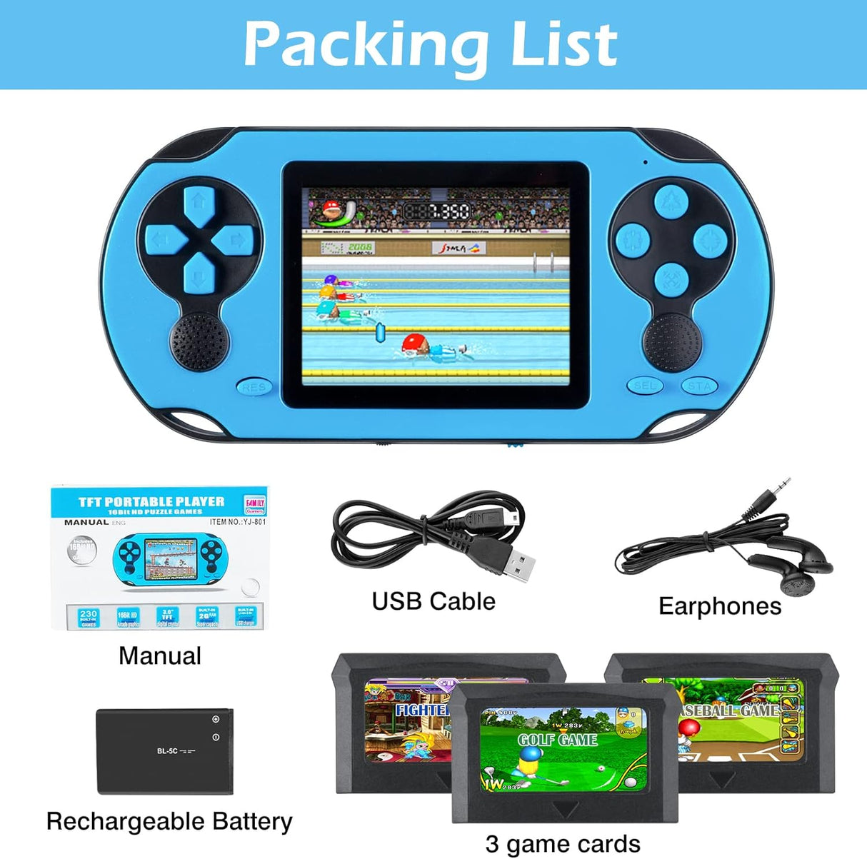 Consola de juegos portátil de 16 bits para niños y adultos