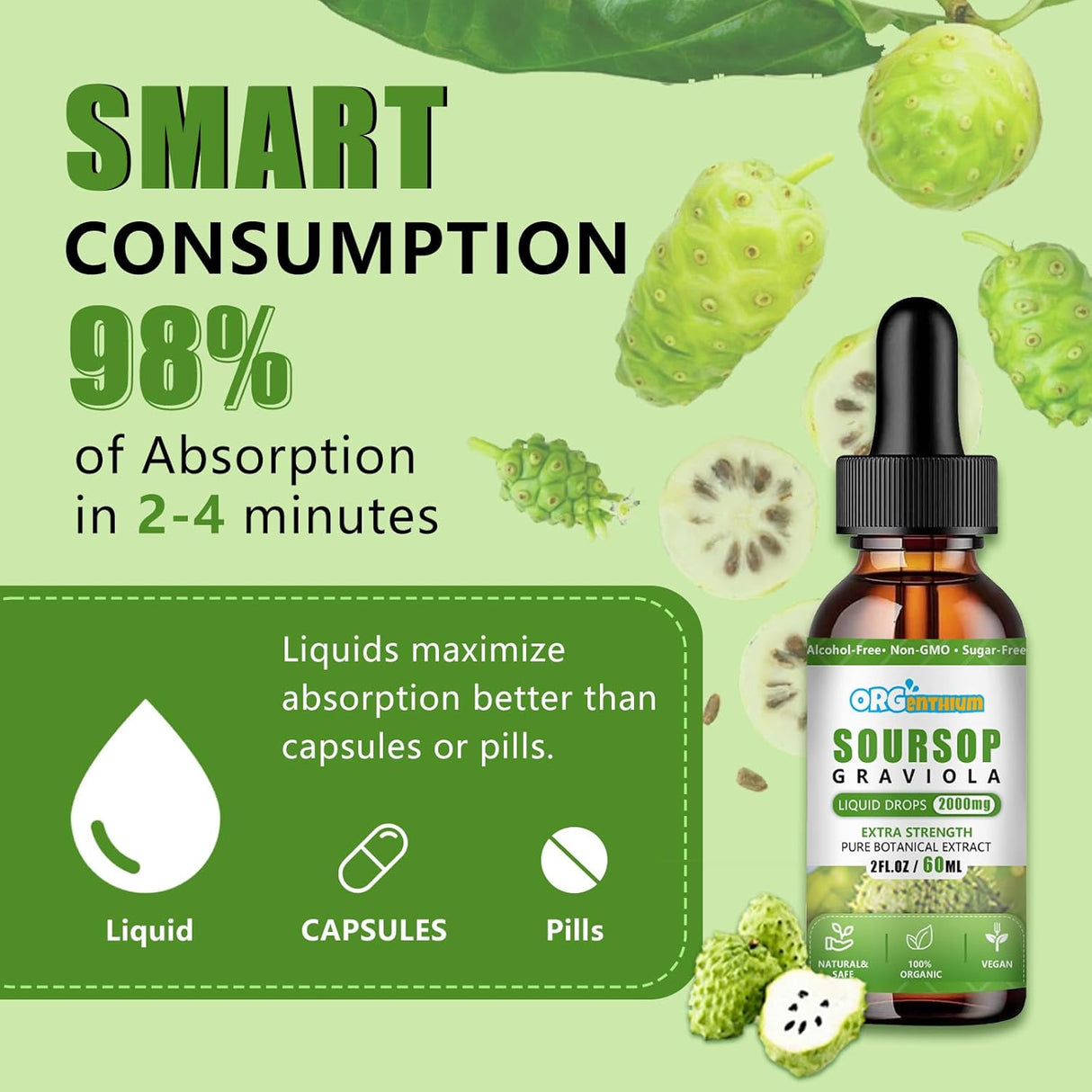 Soursop Graviola Líquido Apoyo Celular, Inmuno y Sueño 2oz