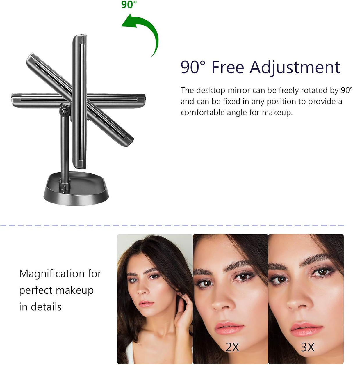 Espejo de maquillaje de tocador iluminado triple 21 luces