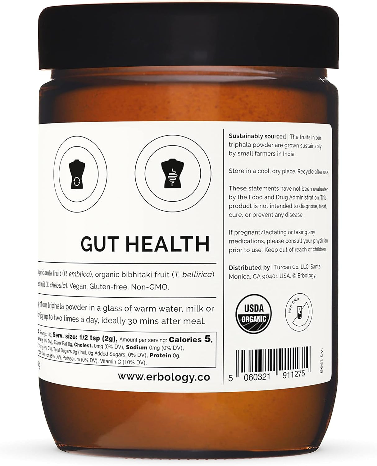 Suplemento Triphala en polvo 100% orgánico de 7.8 onzas
