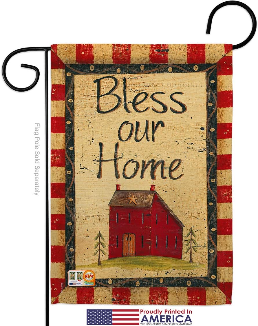 Primitive Bless Our Home Garden House - Juego de banderas de casa de jardín, granja occidental, granero americano, rústico, vaquero, rancho rural, pequeño, decorativo, para regalo, fabricado en Estados Unidos, 28 x 40 pulgadas