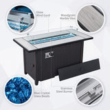 Muebles de patio para exteriores, 60000 BTU, juego de mesa para fogata de propano para exteriores, juego de muebles de patio de 45 pulgadas, 6 piezas, sofá de patio, sillas de exterior, cojines antideslizantes, fundas impermeables, color azul pavo real