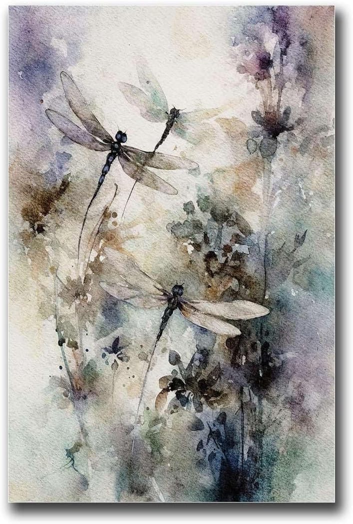 Póster lienzo libélula acuarela lavanda arte pared 16x24 sin marco