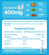 Suplemento de Magnesio Cuádruple, 400mg, Vit D3 & B6, 60 cápsulas