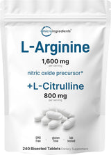 Suplemento de L-Arginina con L-Citrulina para energía y músculo, 4 meses