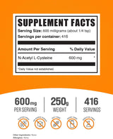 NAC en polvo 600mg - BulkSupplements, Antioxidante 250g
