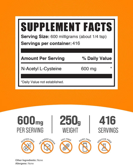 NAC en polvo 600mg - BulkSupplements, Antioxidante 250g