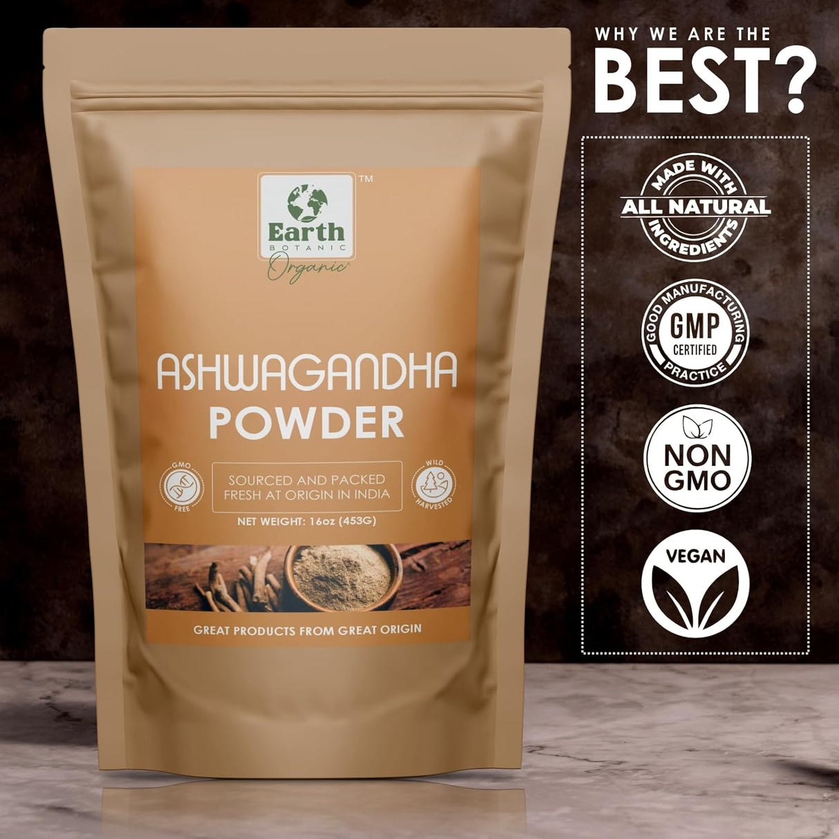 Polvo de raíz de Ashwagandha 453g - Sin GMO y sin gluten