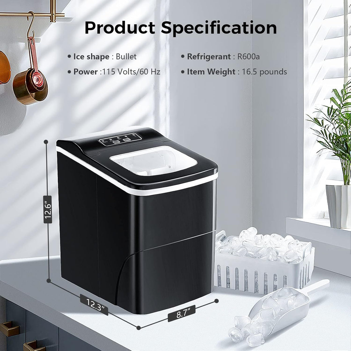 Máquina de Hielo AGLUCKY, 26lbs/24hrs, 9 Cubos en 6 Min.