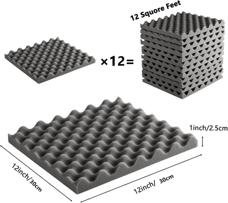 Paneles Acústicos Aislantes 12pcs - Espuma Absorbente 1x12x12