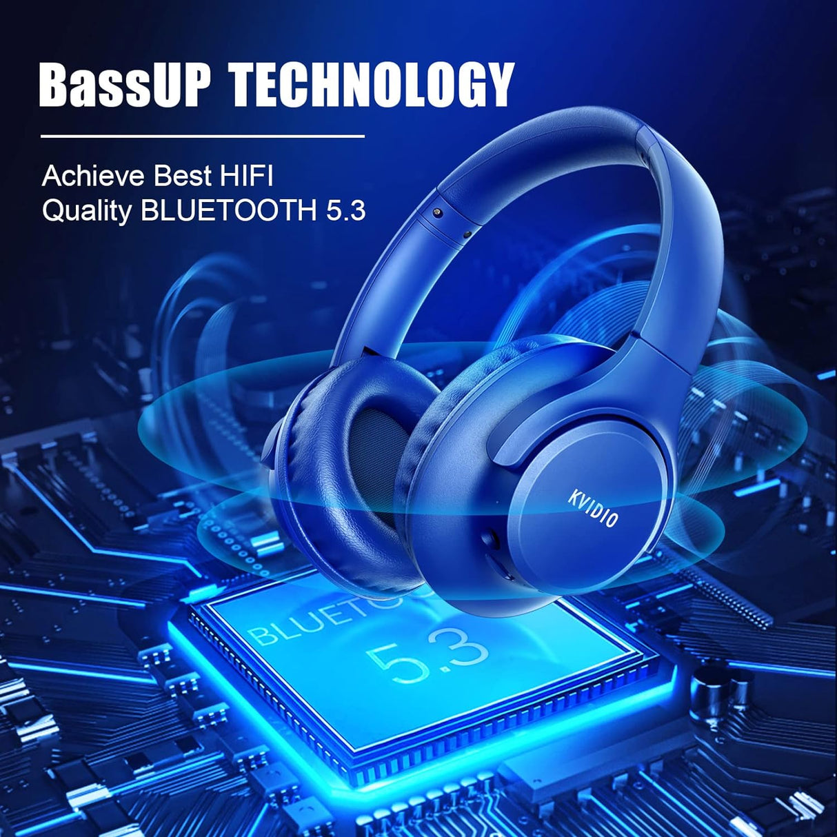 Auriculares KVIDIO Bluetooth, 65h batería, sonido HiFi, modelo X123