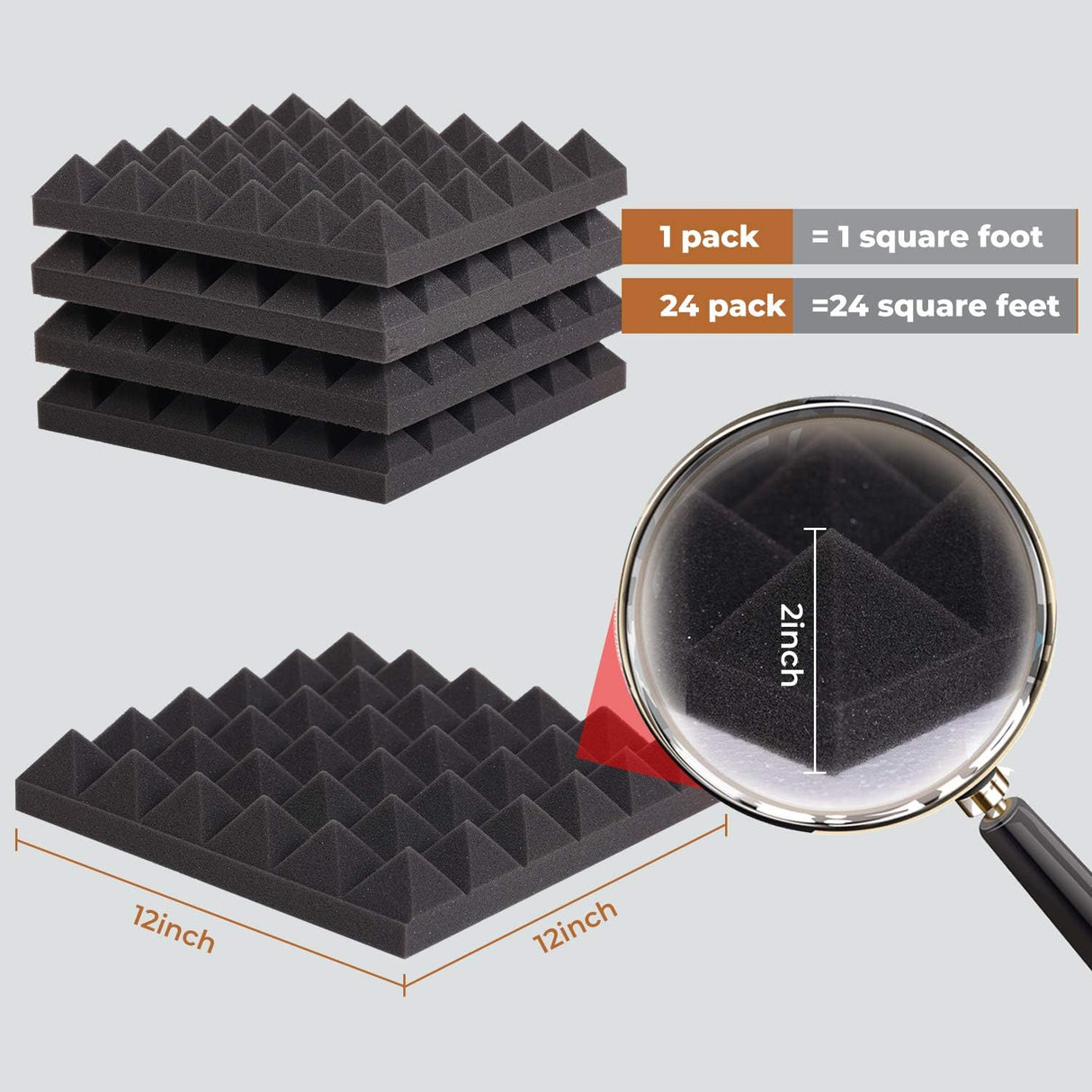 Paneles Acústicos Pyramid 24 Pack, Alta Densidad y Resistente