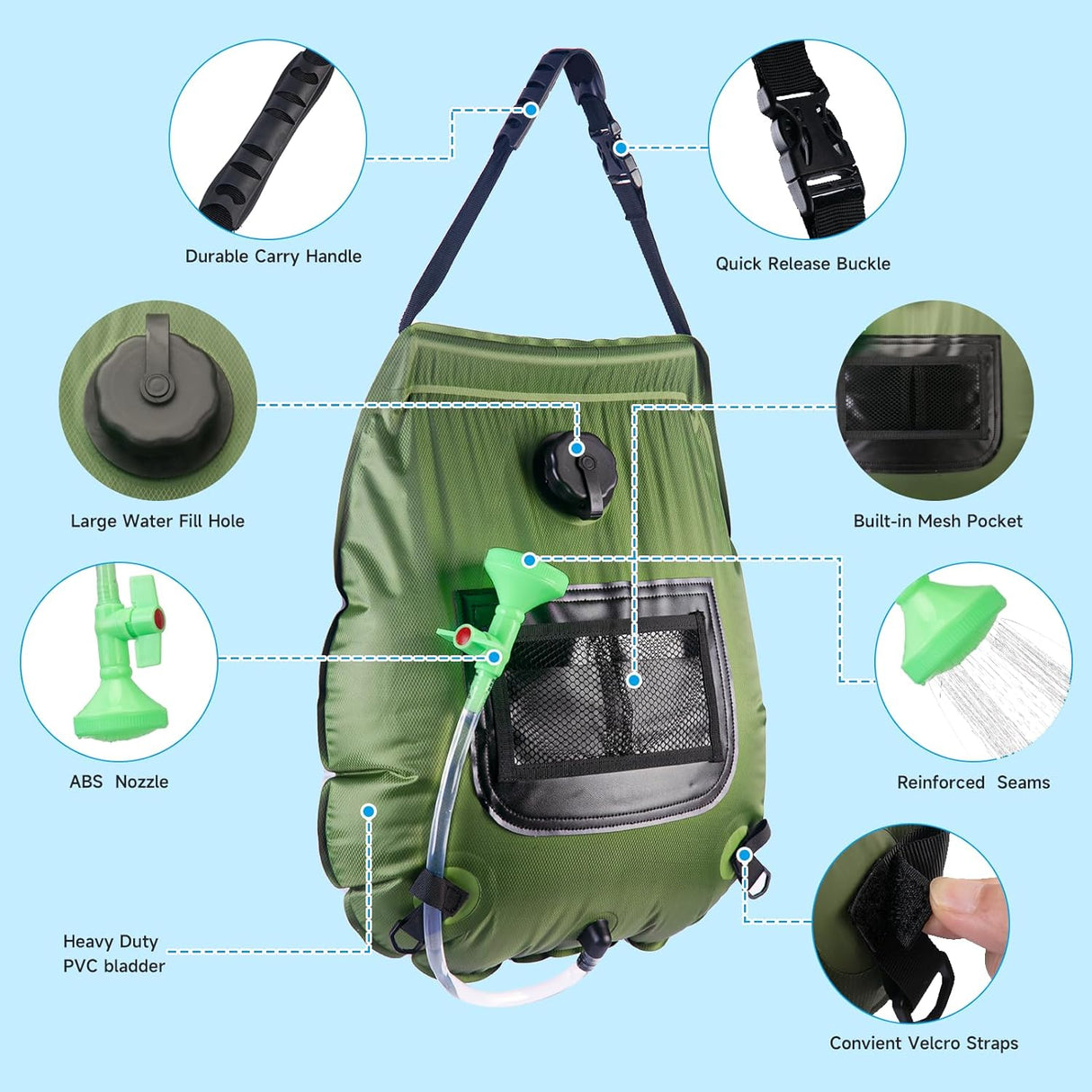 Ducha Solar Portátil para Camping con Cabezal Extraíble