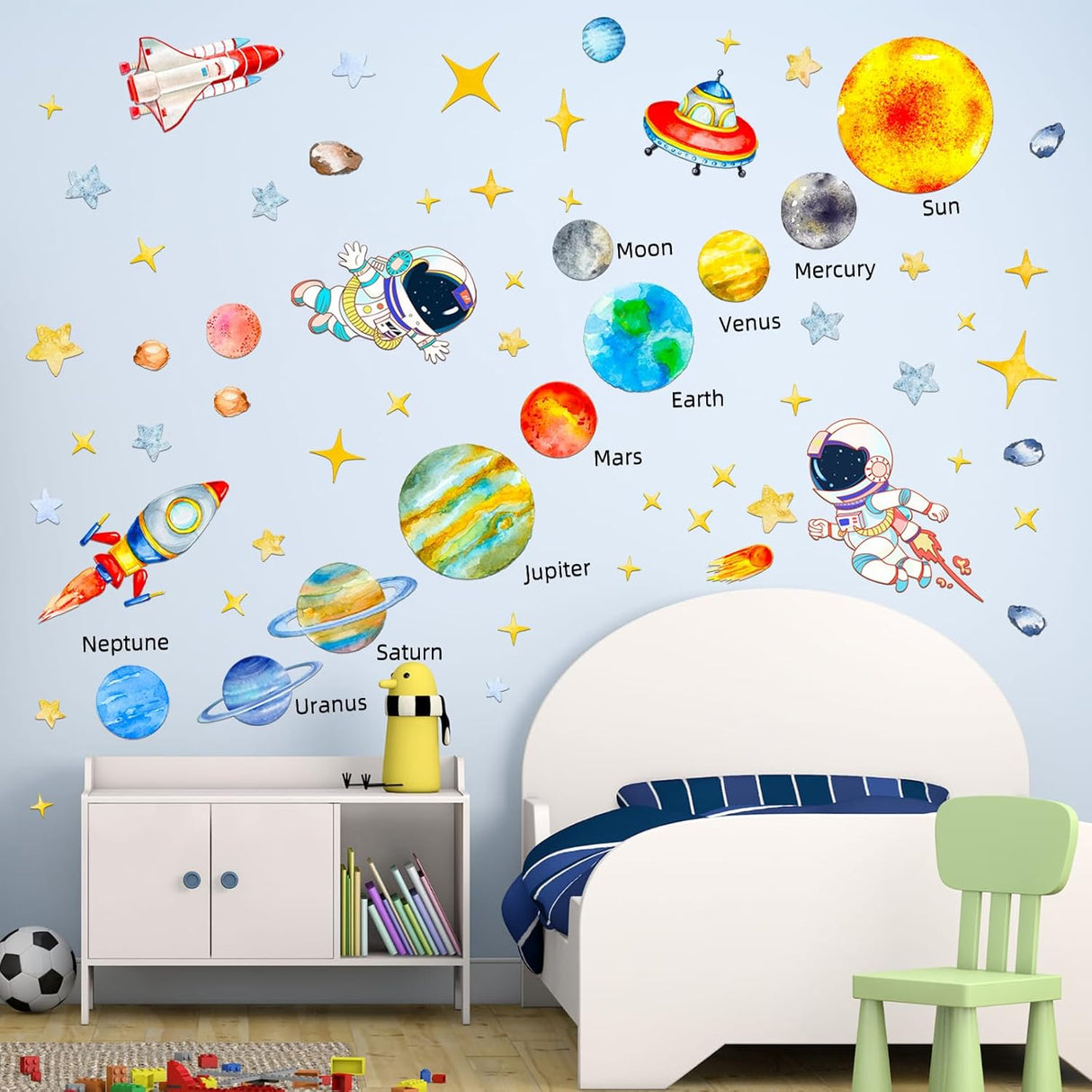 Adhesivo Pared Sistema Solar, Decoración Espacial para Niños