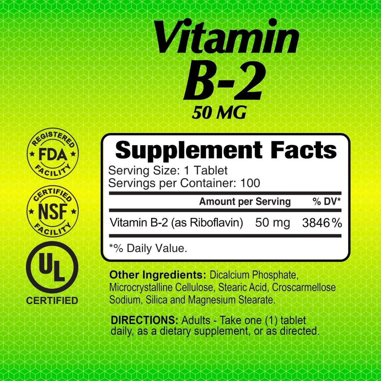 Alfa Vitamins B2 Riboflavina 50mg Suplemento 100 Tabletas