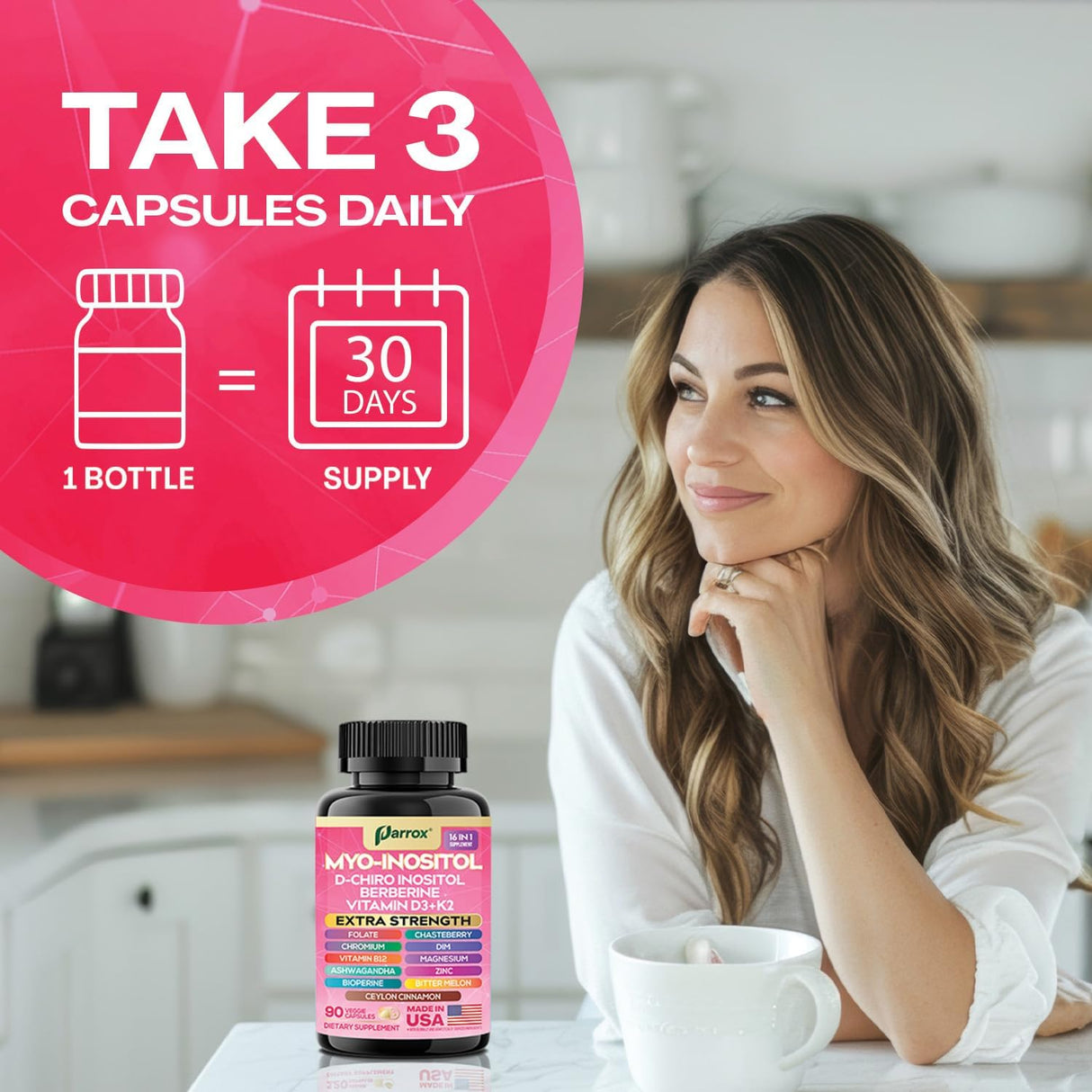 Suplemento de Inositol y vitaminas, 90 cápsulas veganas