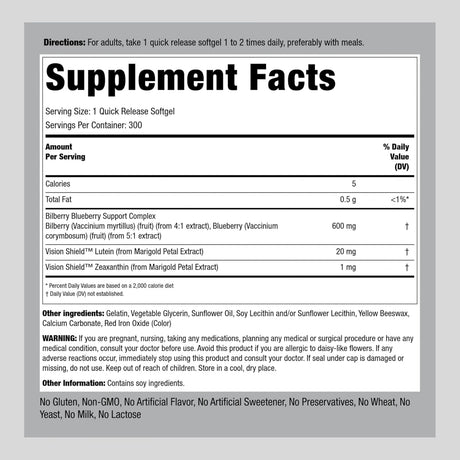 Suplemento Vitaminas oculares luteína y zeaxantina 300 cáp