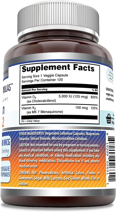 Suplemento de Vitamina D3 5000 IU - Amazing Formulas 120 Caps