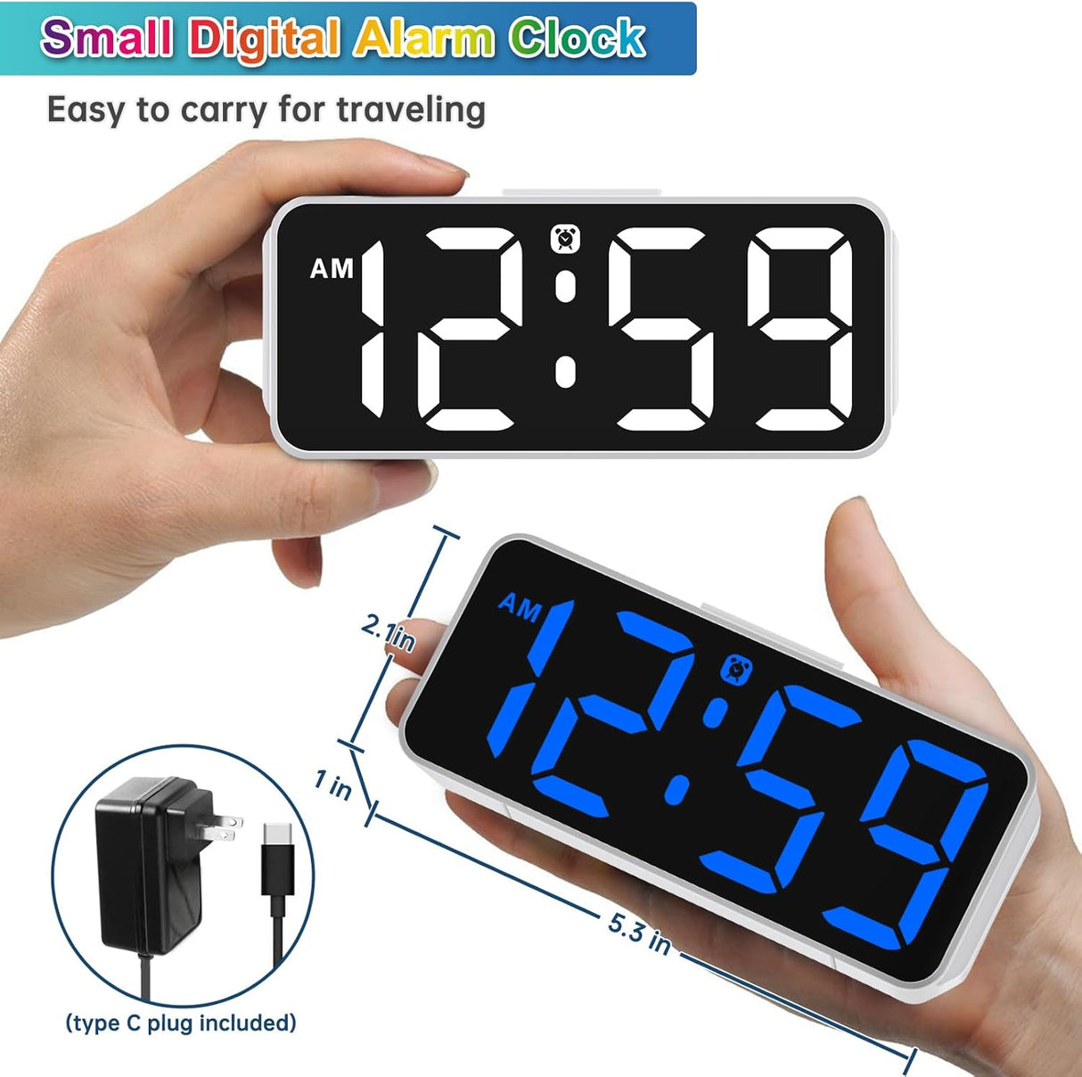 Reloj Despertador Digital Pequeño, Pantalla RGB, Dimmable