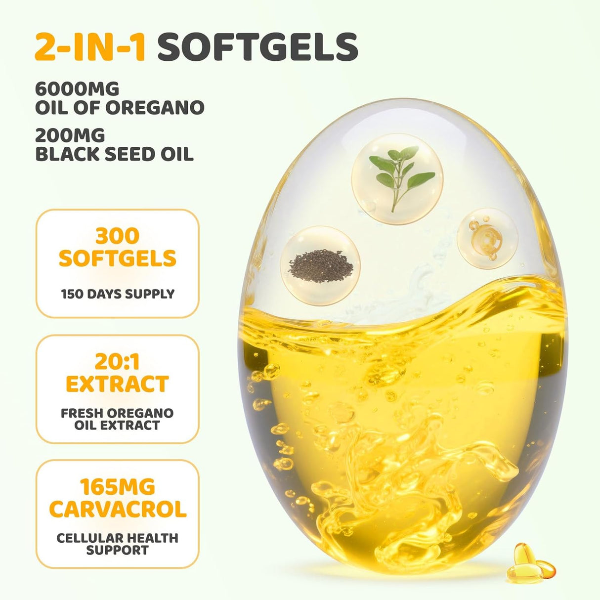 Aceite de Orégano Cápsulas - 300 Softgels, Inmunidad, Digestión