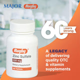 Rugby Zinc Sulfato 220 mg Comprimidos Suplemento 100u