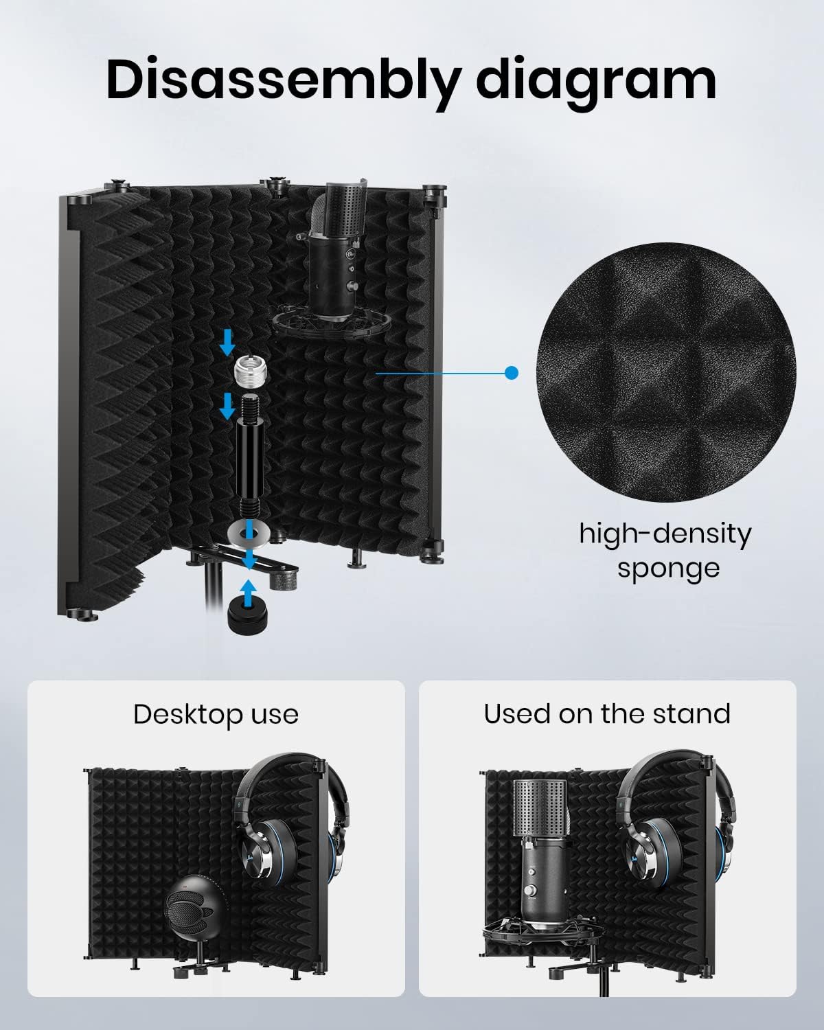 Escudo de Aislamiento de Micrófono Moukey, Plegable, Triple