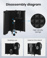 Escudo de Aislamiento de Micrófono Moukey, Plegable, Triple