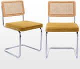 Zesthouse MId Century - Juego de 2 sillas de comedor modernas, sillas decorativas de terciopelo con respaldo de caña natural y base cromada inoxidable, sillas famosas de diseño Breuer, sillas de cocina tapizadas de ratán