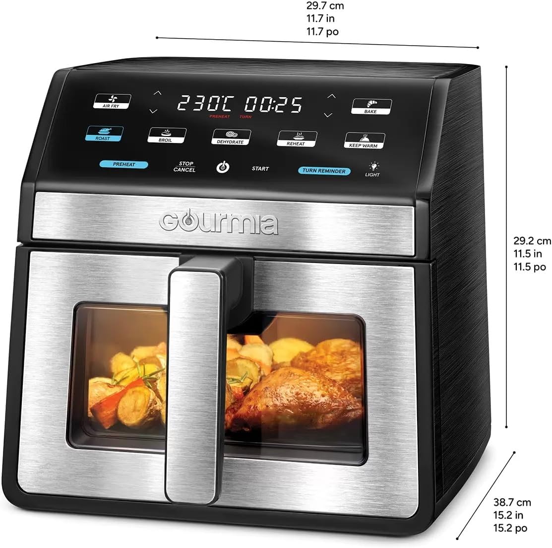 Freidora de aire Gourmia 7.5L con ventana y luz, Mod. GAF858