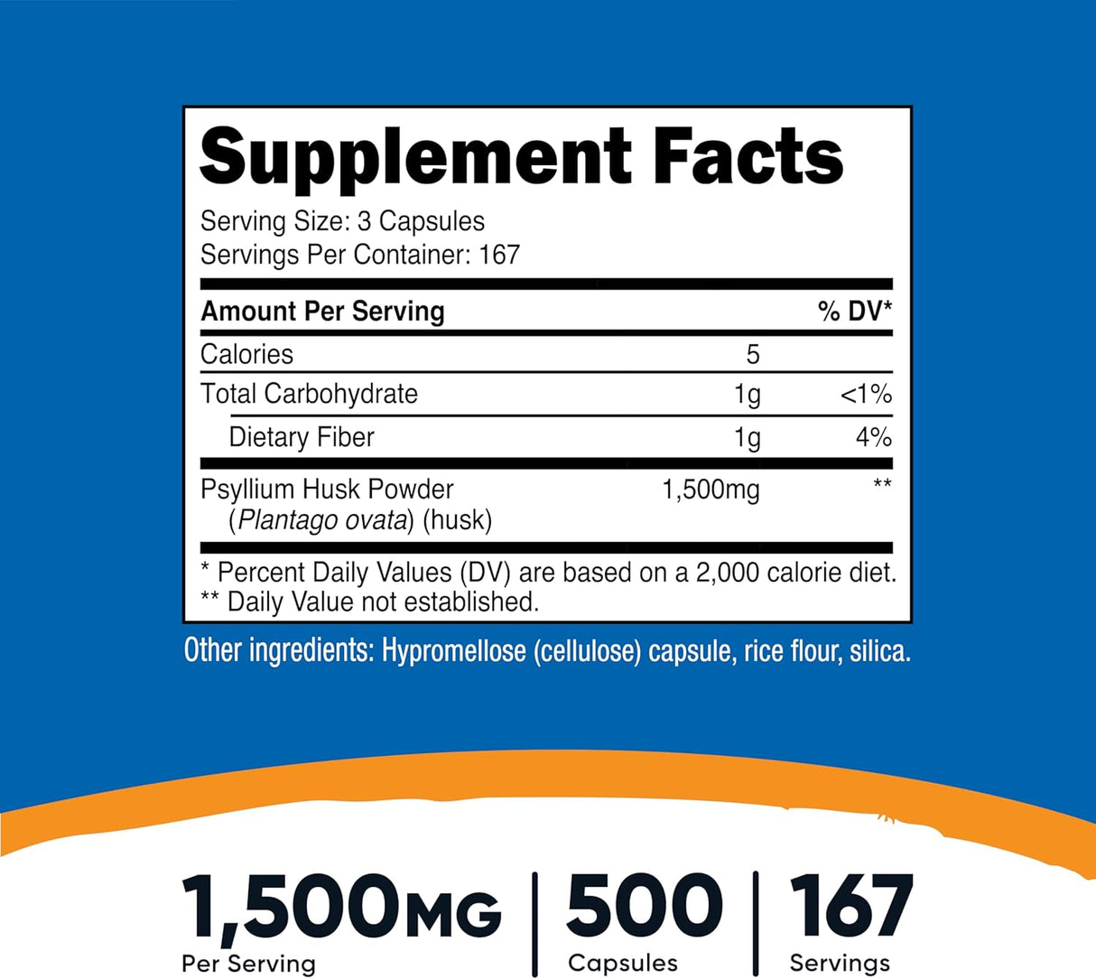 Psyllium Husk 1500mg, Nutricost, Non-GMO, Gluten Free, 500 Caps