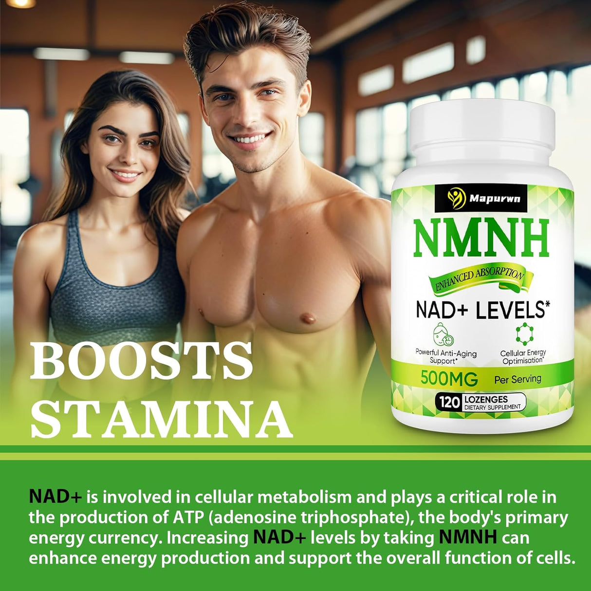 Suplemento NMNH 500mg de NMN, Antienvejecimiento, 120 cápsulas