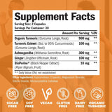 Suplemento con Curcumina, Jengibre, Ashwagandha y BioPerine