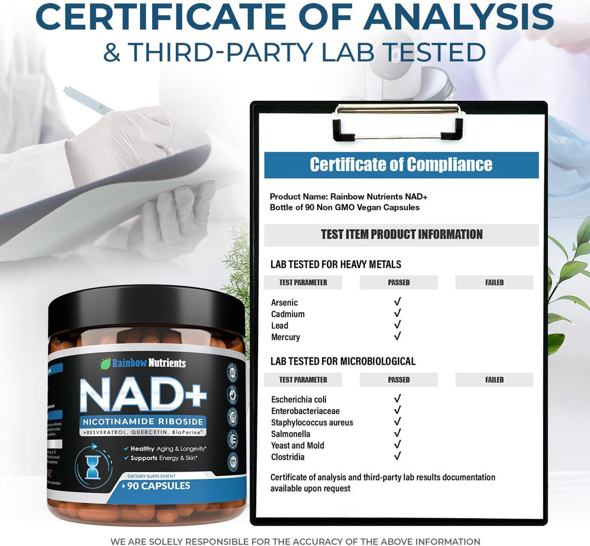 Suplemento de NAD+, 90 cápsulas, alta absorción, anti-envejecimiento