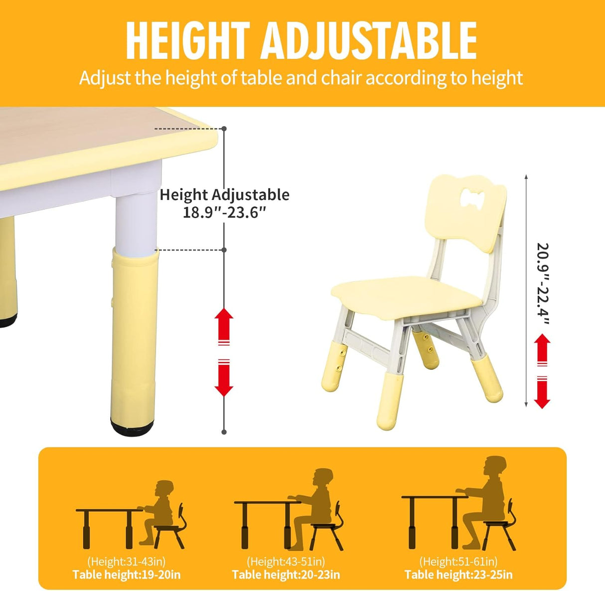 Juego de mesa y sillas de estudio para niños 2 asientos