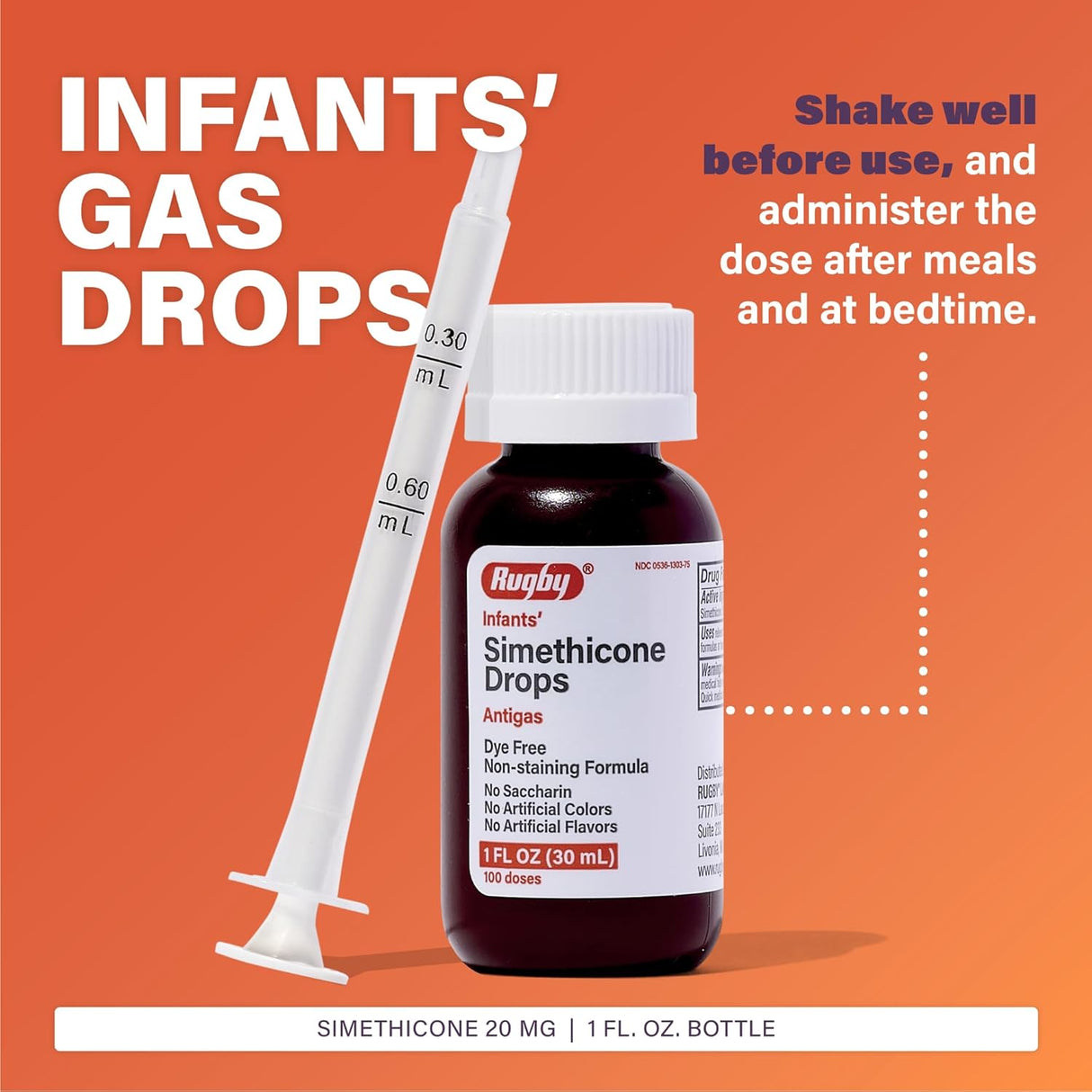 Rugby Gotas de Simethicone sin color para bebés 20mg 6x1oz