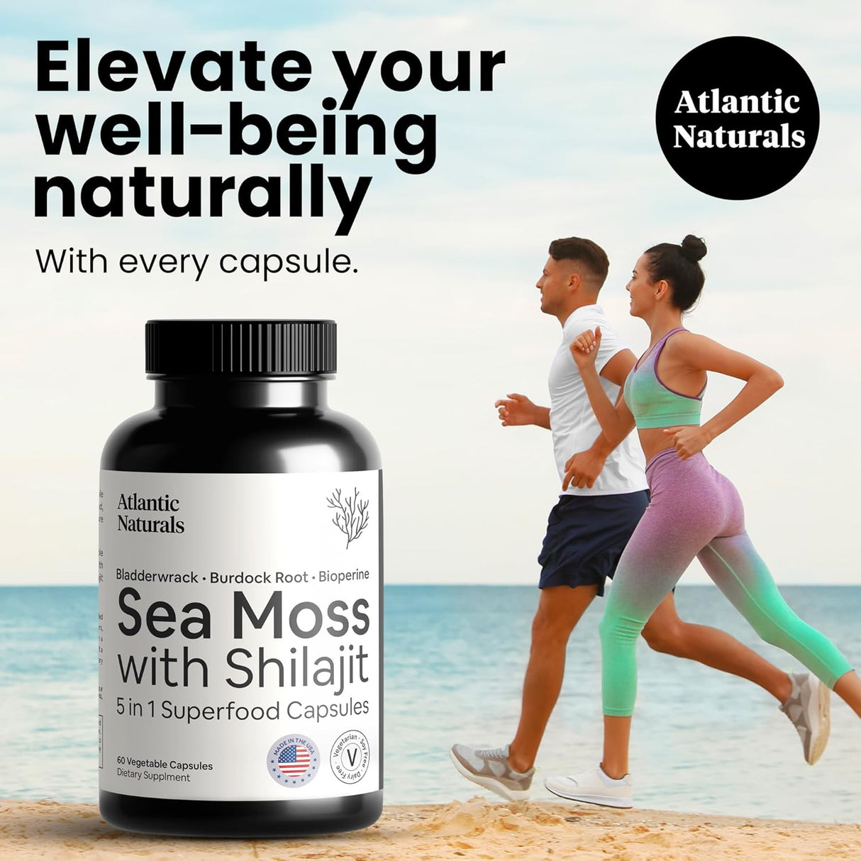 Atlántic Naturals Cápsulas de Sea Moss con Shilajit 5 en 1 60 c